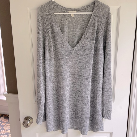 Eileen Fisher 100% Linen Gray V-Neck Rustic Linen Speckle Pullover Sweater - Picture 1 of 5
